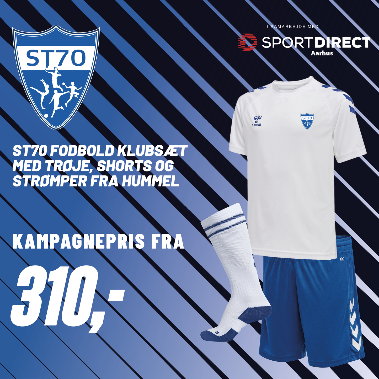 ST70 fodboldsæt med trøje, shorts og strømper